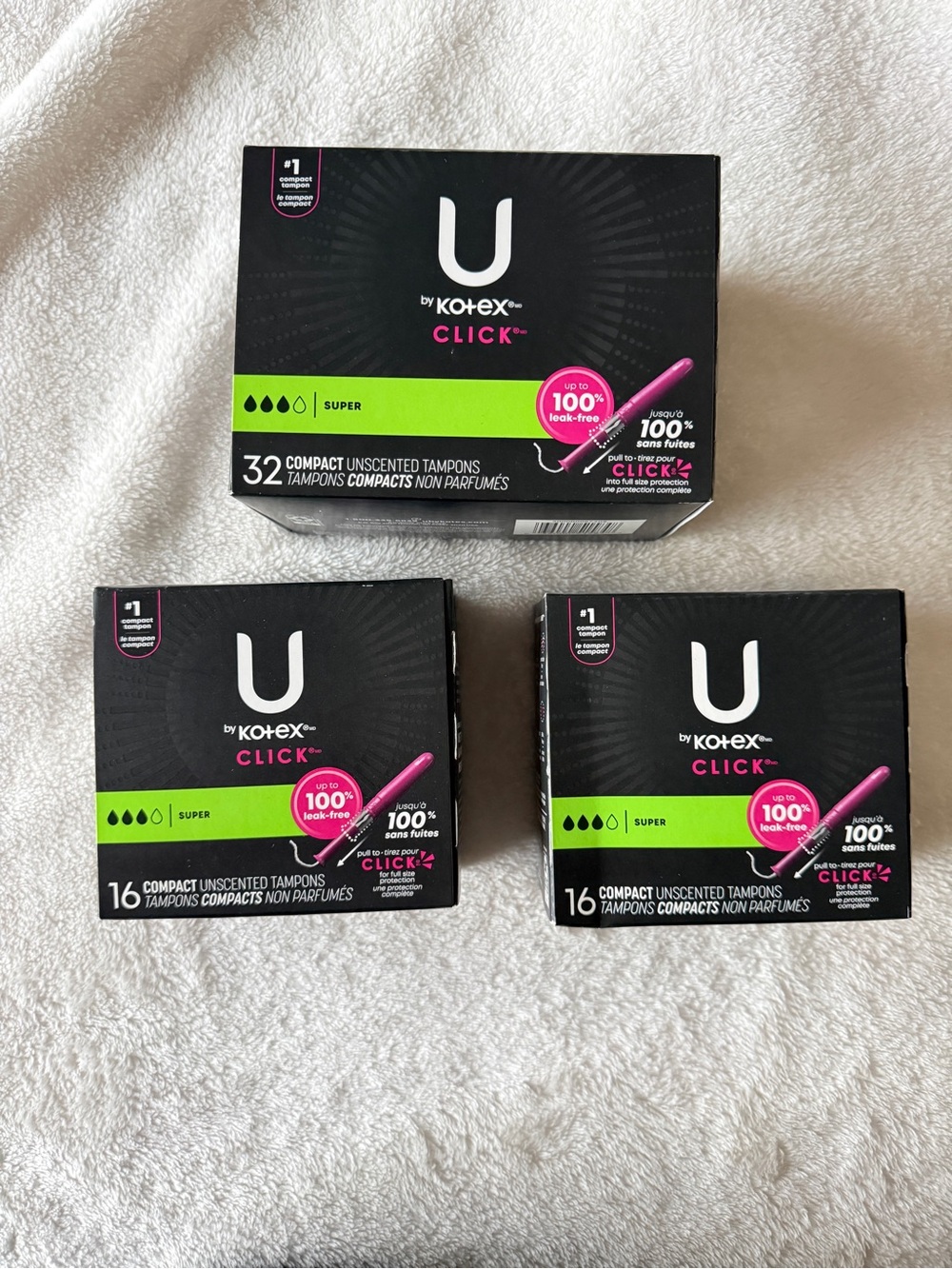 U by Kotex Click Compact Tampons, Super, Unscented, 1- 32 ct,2-16 ct